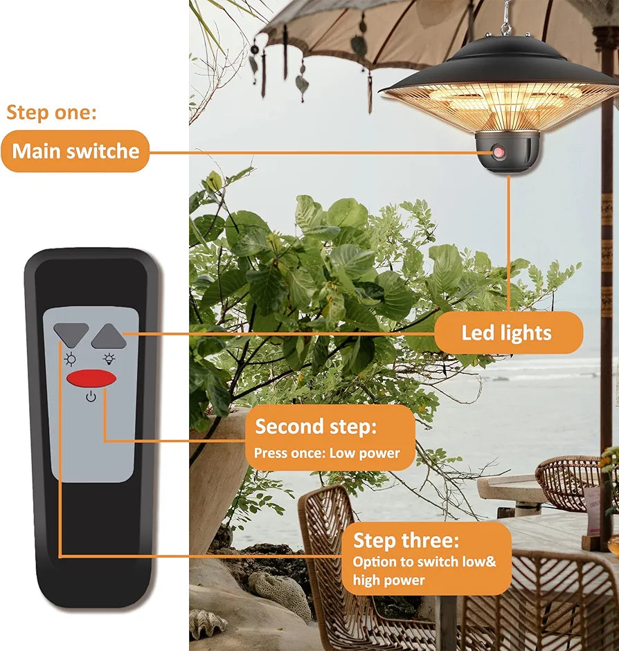 DONYER POWER Electric Outdoor Heaters for Garden Patio Heater with Remote Halogen Heater Ceiling Mounted, 800W/1200W/2000W Greenhouse Infrared Heaters