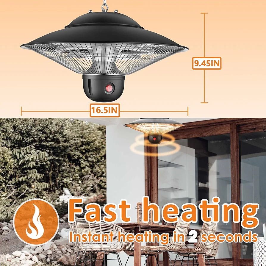 DONYER POWER Electric Outdoor Heaters for Garden Patio Heater with Remote Halogen Heater Ceiling Mounted, 800W/1200W/2000W Greenhouse Infrared Heaters